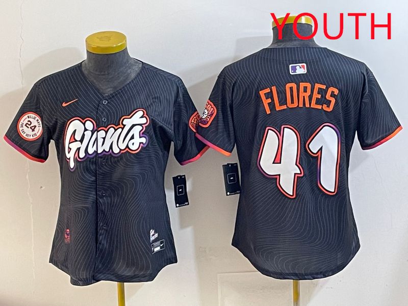Youth San Francisco Giants #41 Flores Black Joint Name 2025 Nike MLB Jersey style 9->youth mlb jersey->Youth Jersey